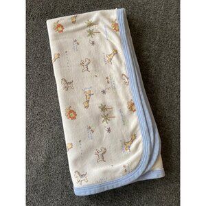 Vitamins Crib Baby Blanket  lovey receiving Animals Blue trim Stripes